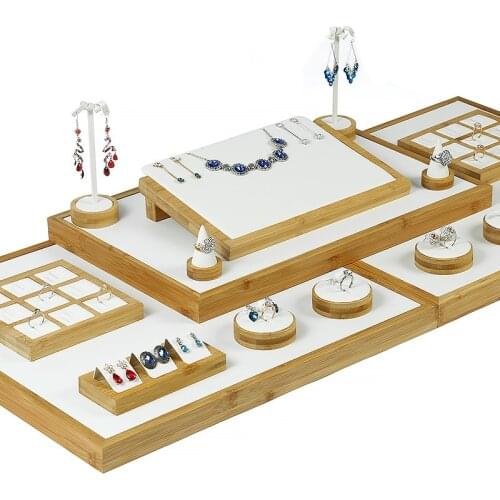 New PU bamboo and wood earrings jewelry stand jade window display props set jewelry counter jewelry display props
