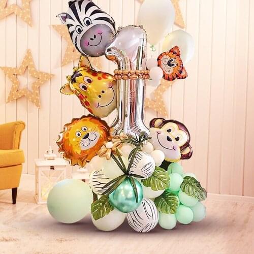 48pcs Jungle Animal Aluminum Foil Number Balloon Set Forest Wildlife Children Numbers 1-9 Birthday Party Decorations Balloons