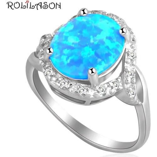 Delicate Rare style design Blue fire Opal silver plated Zirconia Rings fashion jewelry USA size #6.5 #6.75 #7.5 #7.75 OR442