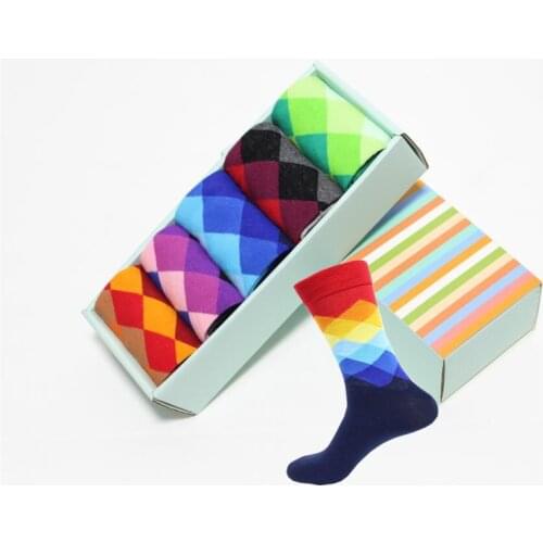 Men hip hop happy socks gift box 5pairs/lot colorful lattice tie dye socks mans streetwear socks for wedding christmas gift