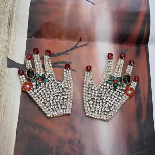 NEW 1pair Rhinestone Hands Beaded Patch for Clothing Sewing Beading Applique Clothes Shoes Bags Decoration Patches