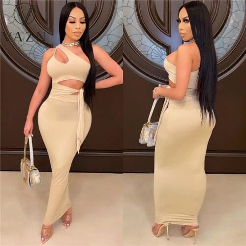VAZN New 2021 Fashion Style Solid Sleeveless Strap V-neck Beach Long Sexy Regular Dress Women Elegant Fashion Dress Slim Dress