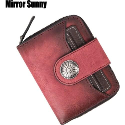 New Top Layer Cowhide Leather Womens Short Wallet Retro Multi-function Leisure Coin Purse Drivers License European & American