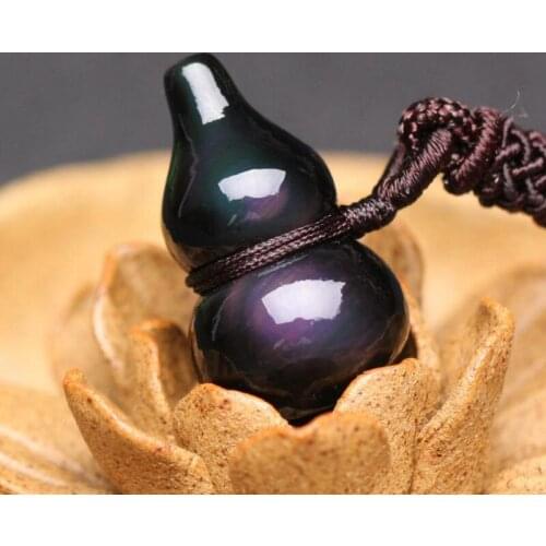 Lovers Necklace Pendant Natural Obsidian Rainbow Eyes Colorful Gourd Pendant For Womens Fashion Keychain Accessories Jewelry