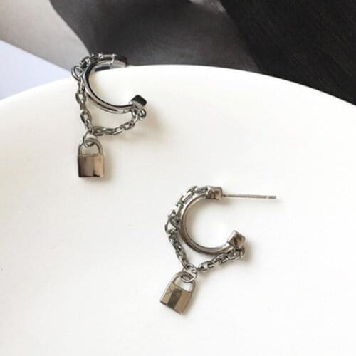Punk Key Lock Earrings For Women Accessories Luxury Small Silver Color Goth Earrings Female Piercing Earrings Party Jewelry