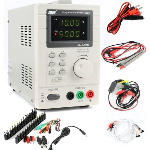 QJE QJ3005N Laboratory Adjustable LCD Digital Linear Programmable DC Power Supply 30V 5A 0.01V 0.001A + AC DC Jack Adapter Set