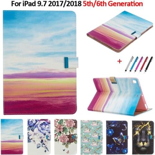 Painted Leather Folding Magnetic Cover Case For New iPad 9.7 inch 2017 2018 Funda Tablet For iPad 2018 9.7 Case