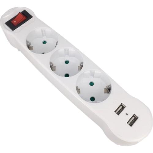 Dual USB Ports 1 to 3 Way EU Standard Power Adapter Socket Strip Porous Terminal Board 16A Conversion Plug Free shipping