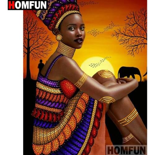 HOMFUN 5D Needlework Diy Diamond Painting Cross Stitch "African beauty" Diamond Embroidery Square Round Drill Crafts A15466
