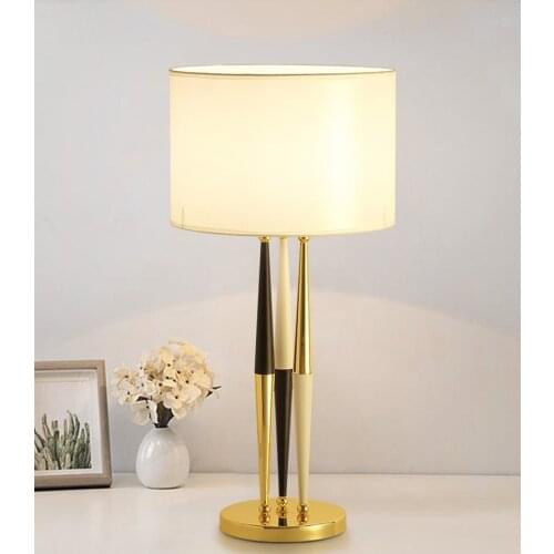 Modern Table Lamp Led Desk Lamp Bedside Bedroom Living Room Home Decor Lighting Nordic Fabric Lampshade Light Fixture Gold Metal