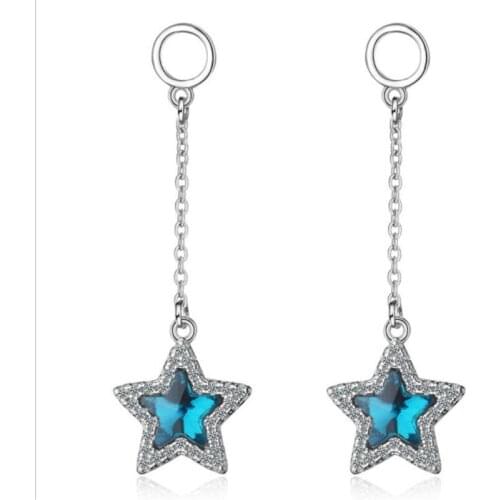 TJP Shining Cubic Zirconia Blue Star Girl Stud Earrings Jewelry Lady Fashion 925 Sterling Silver Earrings For Women Accessories