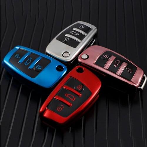 TPU Car Folding Key Case Protective Cover Shell For Audi A3 A4 A5 A7 8P B6 B7 B8 C6 4F RS3 Q3 Q7 TT 8L 8V S3 Accessories Box