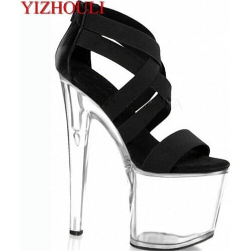 Brides wedding shoes, steel pipe dancing shoes, sexy suede Roman style ultra high heel sandals, 20cm thick waterproof platform