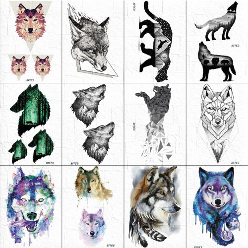 VANKIRS 3D Black Temporary Tattoo Fox Arm Women Tattoo Body Ankle Tribal Men Tatoos Stickers Flash Wolf Adhesive Cosmetic Decals