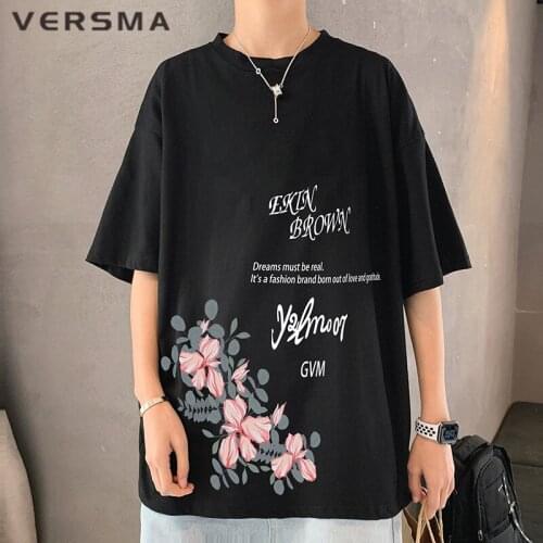 VERSMA Korean Harajuku Short Sleeve Flower Printed T-shirt Men Summer Streetwear Oversized Unisex Vintage T Shirt Men Women 5XL