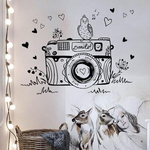 Bedroom Music Family Photo Camera Movie Wall Decor Vinyl Art Removable Wall Stickers Cartoon Retro Photo Camera Bird Heart XL116