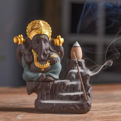 2021 Southeast Asia Buddhism decorative ART GOOD LUCK Elephant God of wealth GANESH buddha Ceramic Sculpture Incense Statue