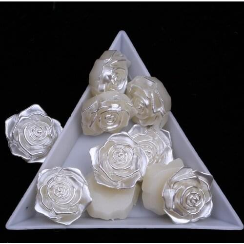 50pcs 18mm Ivory Pearls Rose Flowers Flatbacks Resin DIY Cabochons Embellishments For Scrapbooking Cardmaking Crafts