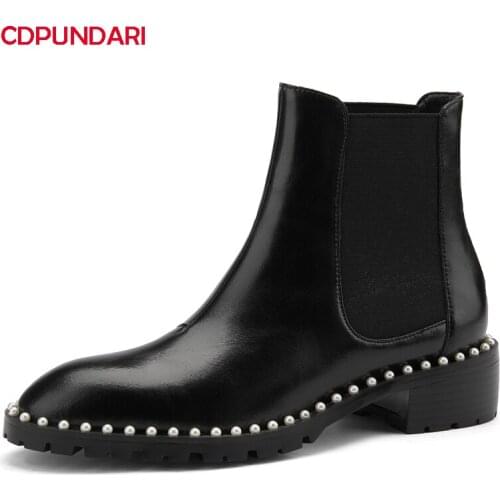 Ladies Genuine Leather Low Heels Ankle Boots Women Autumn Winter Chelsea Short Boots Shoes Botines Mujer Bottine Femme