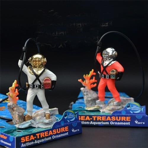 1pcs Aquarium Decor Hunter Treasure Figure Action Fish Diver Tank Ornament Aquarium Realistic Landscape Cave Aquarium Decor