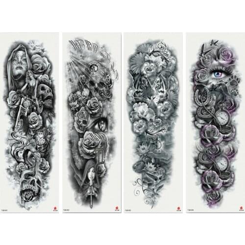 1PC Tattoo Clock Rose Skeleton Dark Temporary Tattoo Stickers For Men Women Full Body Art Arm Tattoo 170*480CM