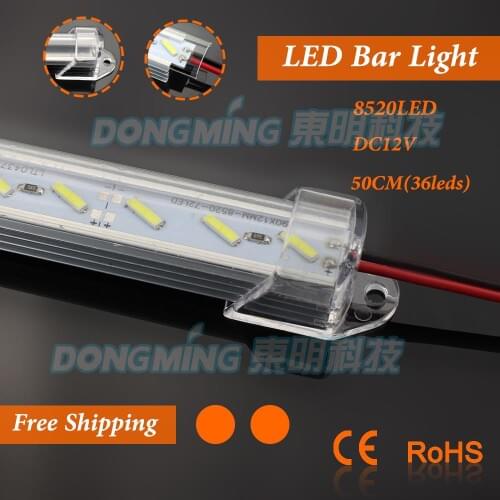 6pcs* 0.5m LED 7020 luces strip Led bar light 12V 50cm PC cover U profile showcase Led hard strip kitchen under cabinet light