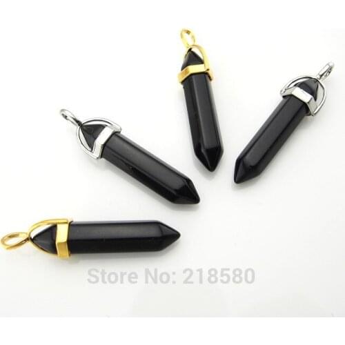 C150120012 Long Onyx Point Pencil Spike Pendant Silver or Gold Bail