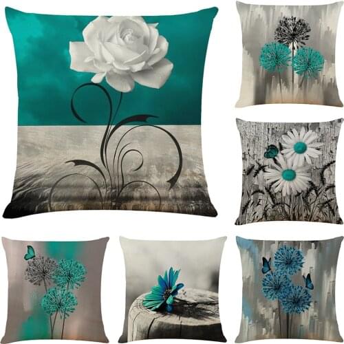 Flowers Print Cushion Cover Hoga 45x45cm Decorative Funda Cojines Housse De Coussin Nordic Home Decoration Throw Pillow for Car