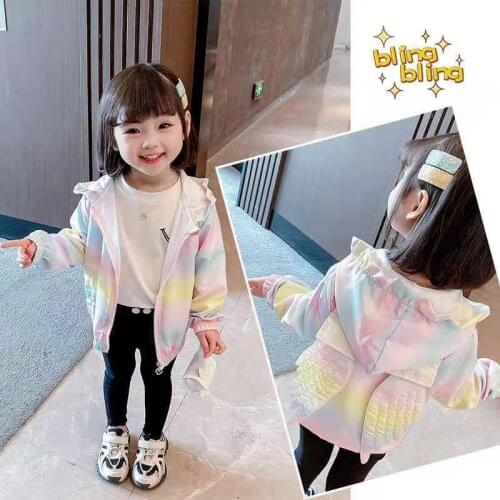 Childrens spring fall coat 2021 new childrens colorful bright reflective jacket girls leisure sports Hooded windbreaker