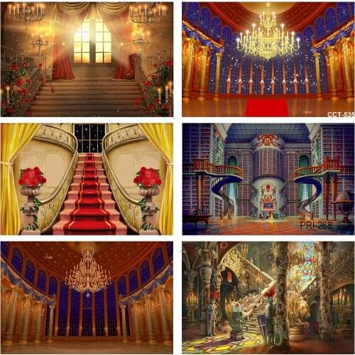 Beauty Backdrops for Photography Beast Red Carpet Stairs Party Background Opera Castle Palace Ballroom Wedding Backdrops Decor