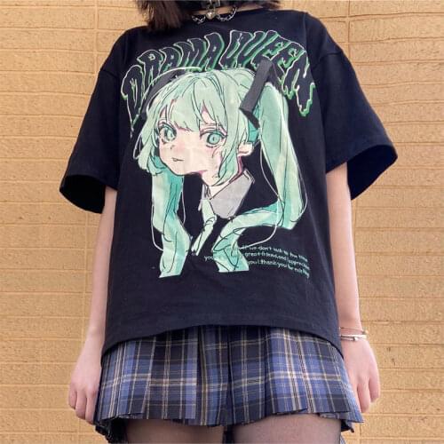2021 ins Goth Anime Big Graphic Tee Women Cotton T Shirts Oversized Japanese Style Harajuku Teens Girls Kawaii Clothes Plus Size