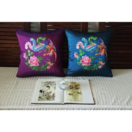 Chinese Classic Silk Embroidered Phoenix & Peony Handmade Cushion Home Decor