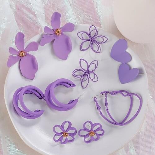 Korean Romantic Purple Dangle Earrings Petal Crystal Flower Butterfly Drop Hanging Earrings for Women Fashion Jewelry Girls Gift