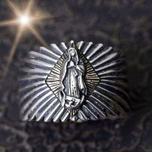100% 925 solid silver Madonna ray sterling silver ring vintage Thai silver mens personality ring