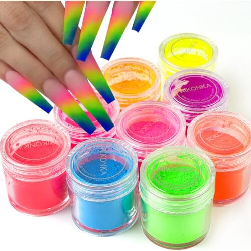 9Box Neon Powder Dust Set For Nail Glitter Chrome Powder Fluorescence Iridescent DIY Gel Polish Nails Kit Manicure Decoration