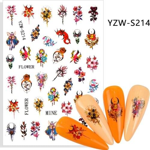 Flower Deer Gecko adhesive 3d nail sticker foil nails art decoration cute cartoon designs nail decals manicure supplies tool