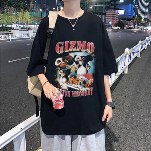 2021 New Fashion Tee Gremlins Gizmo Mogwai Monster Graphics Print O-neck T-shirt All-match T Shirts Cotton Oversize Daily Tee