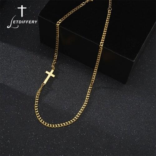 Letdiffery 2021 New Fashion Cross Necklace Stainless Steel Charm Cuban Chain Jewelry for Women Girls Party Birthday Gifts