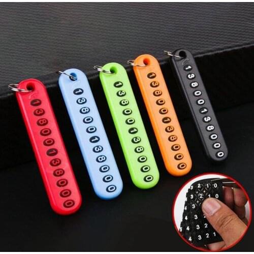 New Anti lost Phone Number Plate Car Keychain Pendant Auto Vehicle Card Keyring Key Chain Pink Blue Car Interior Decoration