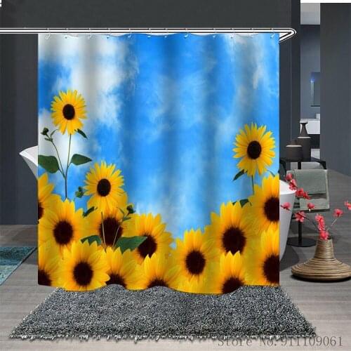New Style Sunflower Printed Shower Curtain Bathroom Waterproof and Mildew Proof Polyester Fabric Shower Curtain Home Decoration
