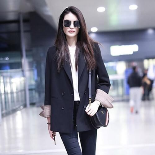Autumn Women Notched Blazer Overcoat Fashion Office Lady Slim Long Sleeve Jacket Double-breasted Outerwear Coat