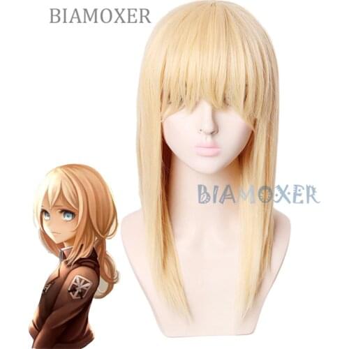 Biamoxer Attack On Titan Christa Lenz Cosplay Wigs Short Blonde Kyojin Renz Heat Resistant Cosplay Costume Wig
