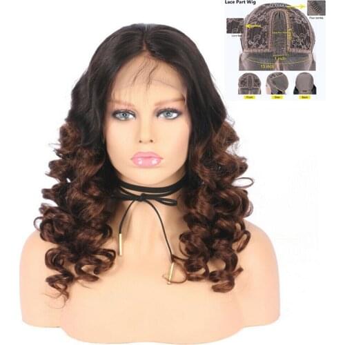 Ombre Loose Wave Hair Lace Part Wig 1b 4 Light Brown Colored Human Hair Wigs 150% Brazilian Remy 4" Part Lace Wig Pre Plucked