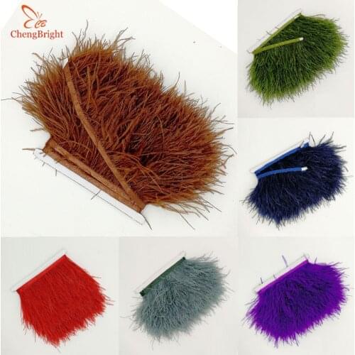 CHENGVRIGHT 10 Yards 8-10CM Real Colored Ostrich Feathers For Crafts Trims Skirt/Dress/Costume Feathers Lace Ribbon Ratin Plumes