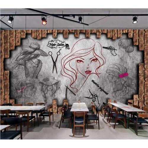 Wellyu Custom wallpaper 3d salon hair salon beauty salon background wall barber shop nostalgic retro makeup background wallpaper