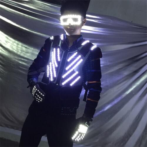 RE60 Party singer stage dance led costumes luminous light vest dj glowing bar armor outfits show dress robot men suit disco wear