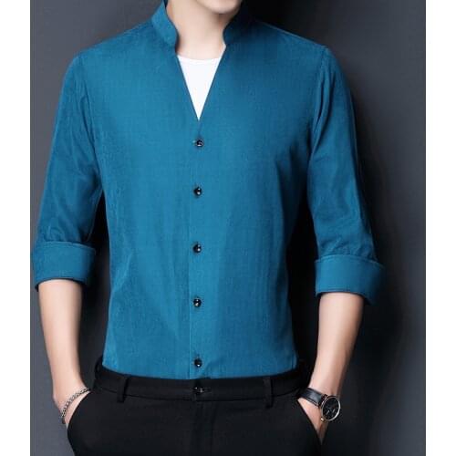 Stand Collar Blue Silk Shirt For Mens Oversized Shirts Light Green Dress Soft Cozy Ice Silk Blouse Red Yellow Shirts Are Unusual