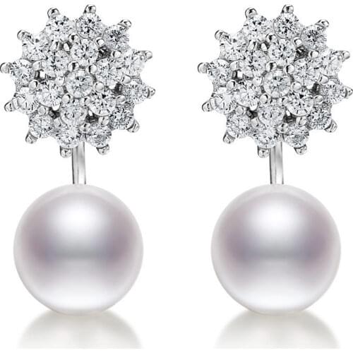 DMCEFP029 8-9MM Pearl Earrings Real 925 Sterling Silver Snowflake Pearl Earrings For Women