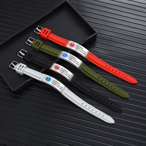 Free Engraving Medical Alert ID Bracelet for Women Men Adjustable Customized Silicone Emergency Wristband