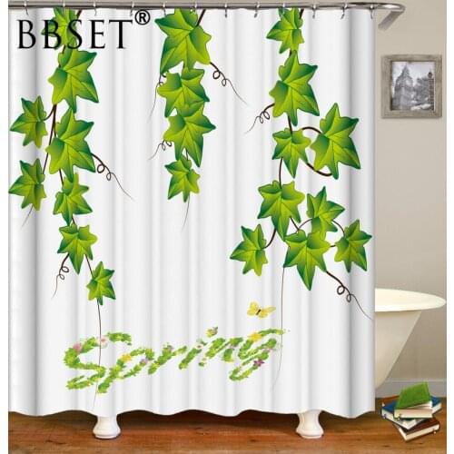 Green Plants Shower Curtain Spring Green Plant Vine Pattern Waterproof Multi-size Douchegordijn Bathroom Decor with 12 Hooks